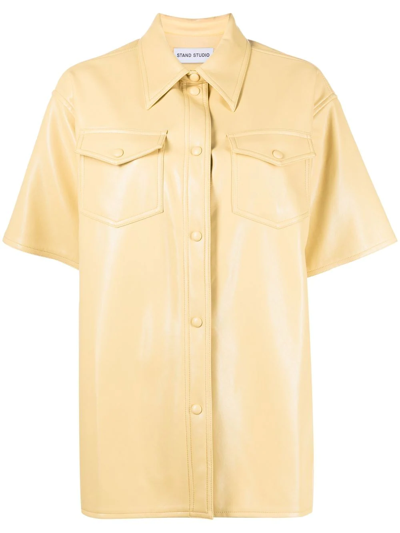 Shop Stand Studio Norea Faux-leather Shirt In Yellow