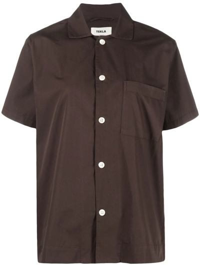 Shop Tekla Organic Cotton Pyjama Shirt In Brown