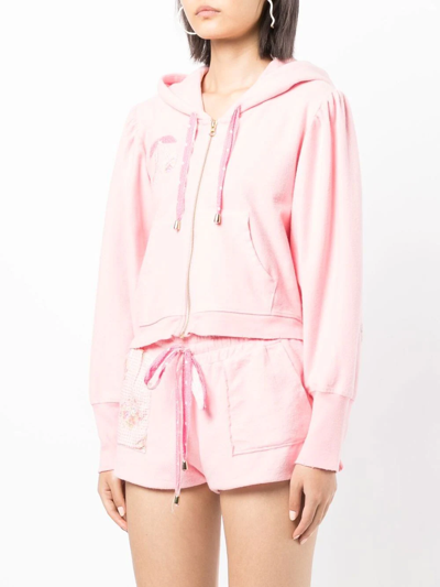 Loveshackfancy Hasana Zip-up Appliqué Hoodie In Pink