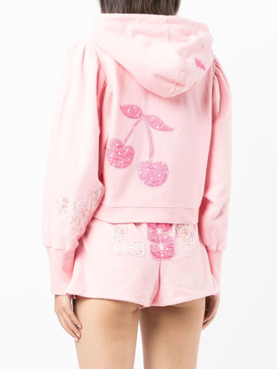 Loveshackfancy Hasana Zip-up Appliqué Hoodie In Pink