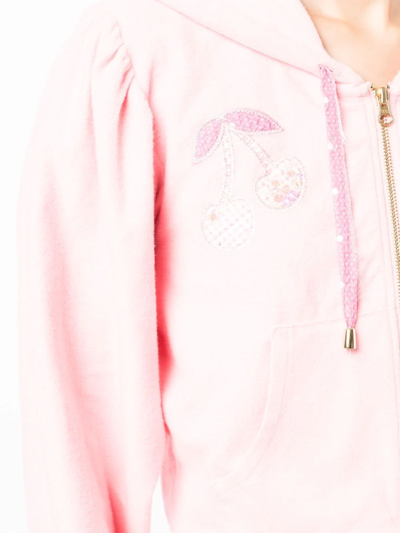 Loveshackfancy Hasana Zip-up Appliqué Hoodie In Pink