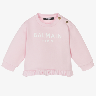 Shop Balmain Girls Pink Logo Sweatshirt