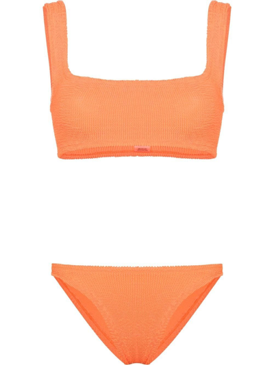 Shop Hunza G Xandra Crinkled-effect Cropped Bikini In Orange