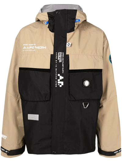 Shop Aape By A Bathing Ape Colour-block Hooded Jacket In Brown
