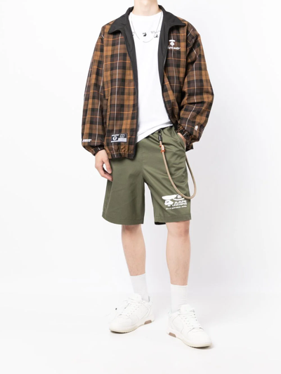 Shop Aape By A Bathing Ape Tartan-check Logo Bomber Jacket In Brown