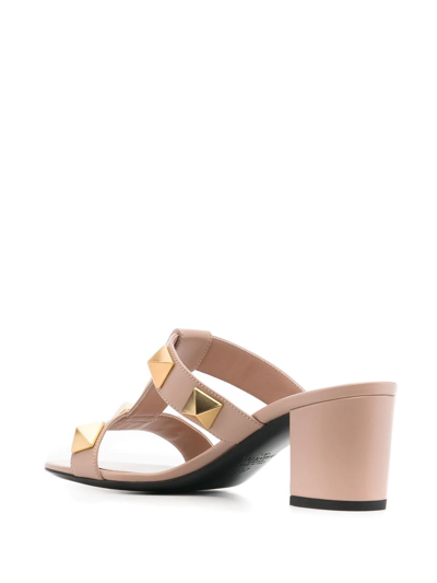 Shop Valentino Roman Stud Leather Mules In Pink