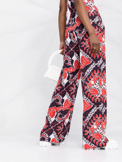 Shop Valentino Archive Manifesto Bandana Print Silk Jumpsuit In Blue