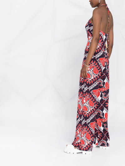 Valentino Archive Manifesto Bandana Print Silk Jumpsuit In Blue