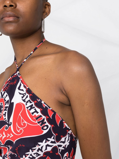 Valentino Archive Manifesto Bandana Print Silk Jumpsuit In Blue