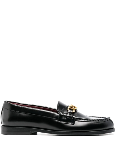 Shop Valentino Vchain Leather Loafers In Black