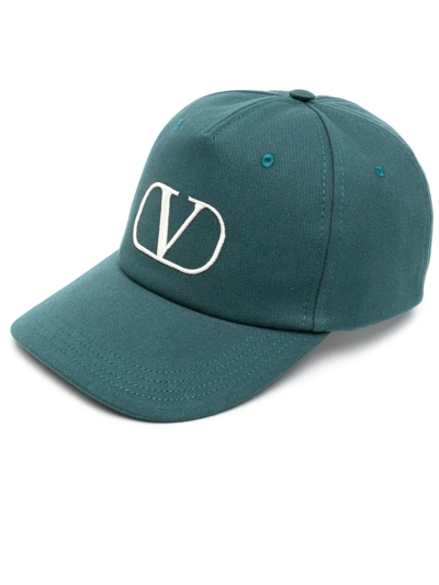 Shop Valentino Vlogo Cotton Baseball Cap In Green