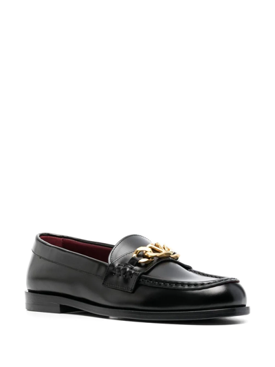Shop Valentino Vchain Leather Loafers In Black