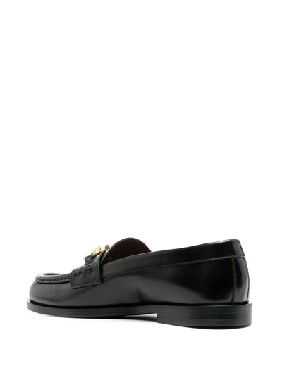 Shop Valentino Vchain Leather Loafers In Black