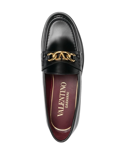 Shop Valentino Vchain Leather Loafers In Black