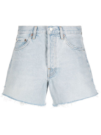 Shop Agolde Frayed-edge Denim Shorts In Blue