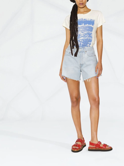 Agolde Frayed-edge Denim Shorts In Blue