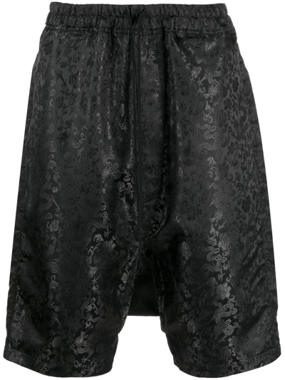 Shop Junya Watanabe Botanical-print Drop-crotch Shorts In Black