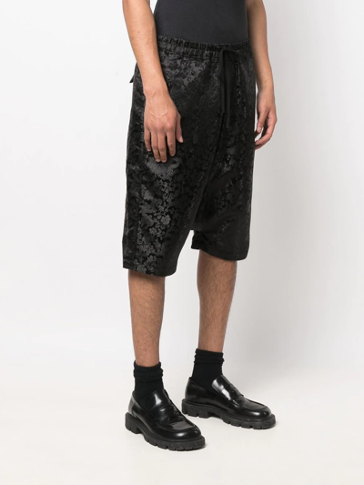 Junya Watanabe Botanical-print Drop-crotch Shorts In Black