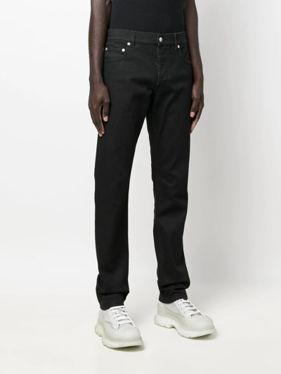 Alexander Mcqueen Washed-black Cotton-blend Skinny-cut Denim Jeans