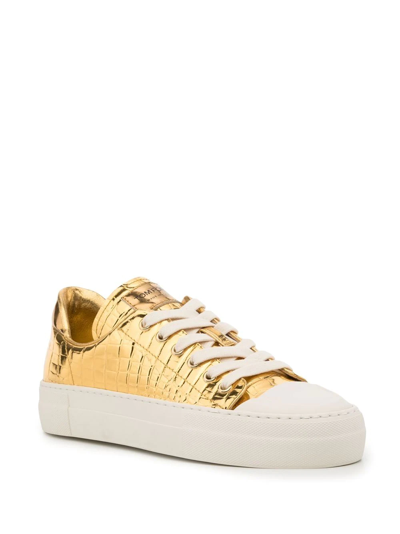 Shop Tom Ford Crocodile-embossed Metallic Sneakers In Gold