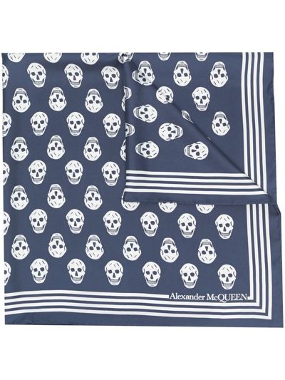 Shop Alexander Mcqueen Silk Skull-print Scarf In Blue