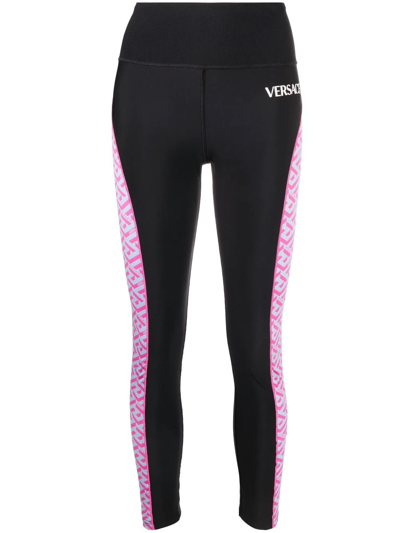 Shop Versace La Greca High-waisted Leggings In Black