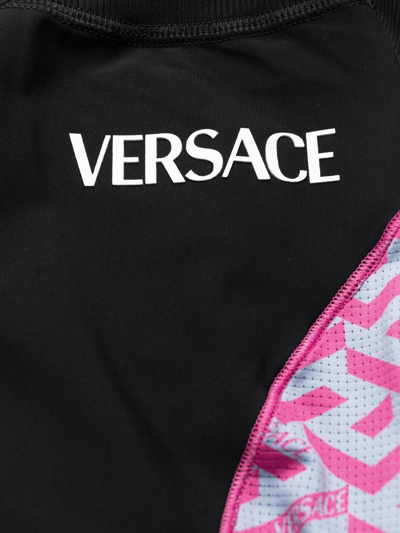 Shop Versace La Greca High-waisted Leggings In Black