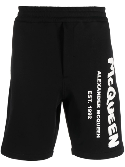 Shop Alexander Mcqueen Logo-print Shorts In Black