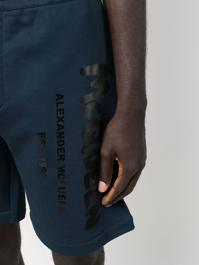 Shop Alexander Mcqueen Jersey Logo-print Shorts In Blue