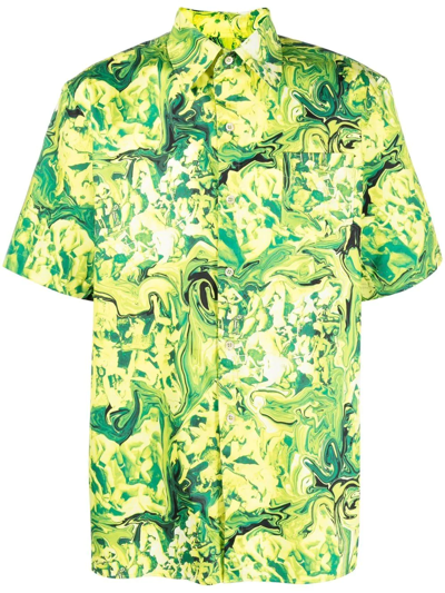 Shop Ninamounah Broke Short-sleeve Organic Cotton Shirt In Yellow