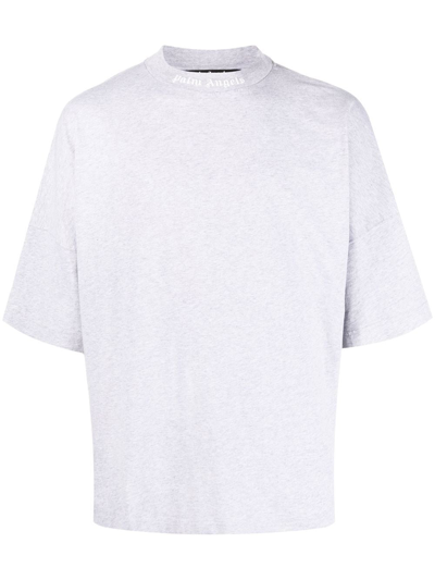 Shop Palm Angels Logo-print Cotton T-shirt In Grey