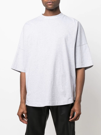 Shop Palm Angels Logo-print Cotton T-shirt In Grey