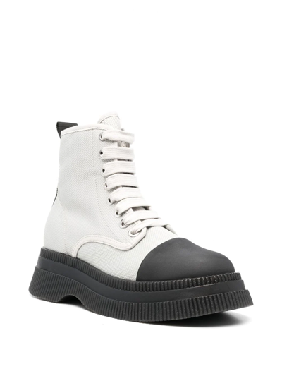 Shop Ganni Lace-up Creeper Boots In Grey