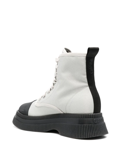 Shop Ganni Lace-up Creeper Boots In Grey