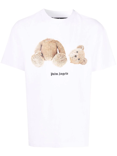 Shop Palm Angels Broken Bear Cotton T-shirt In White