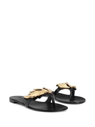 Shop Giuseppe Zanotti Cruel Flat Leather Flip-flops In Black