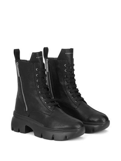 Shop Giuseppe Zanotti Apocalypse Leather Cargo Boots In Black