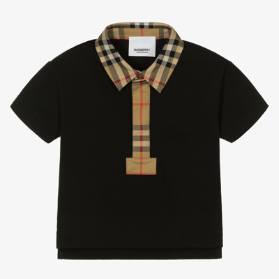 Shop Burberry Black Check Baby Polo Shirt