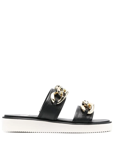 Shop Michael Michael Kors Scarlett 30mm Chain-link Leather Slides In Black