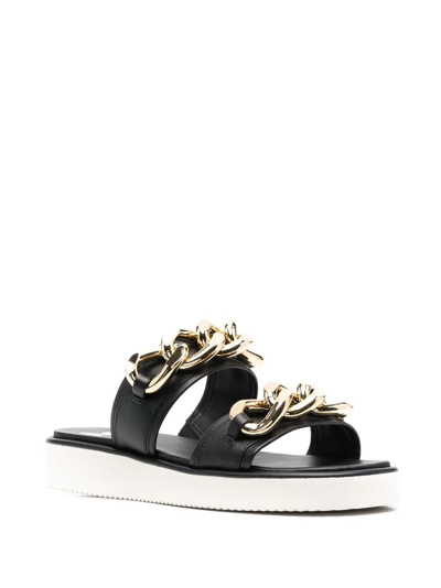 Shop Michael Michael Kors Scarlett 30mm Chain-link Leather Slides In Black