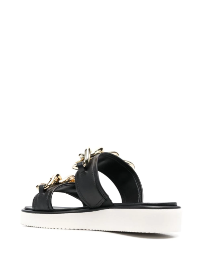 Shop Michael Michael Kors Scarlett 30mm Chain-link Leather Slides In Black