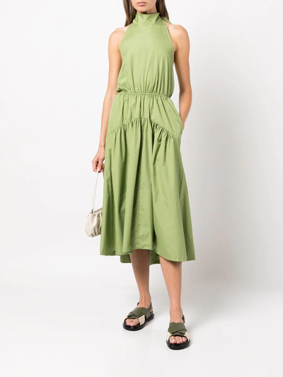 Shop Vince Halterneck Cotton Midi Dress In Green