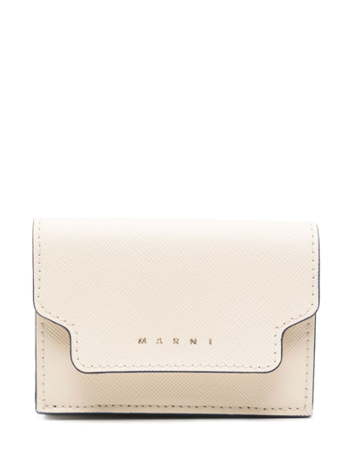 Shop Marni Tri-fold Leather Wallet In Neutrals