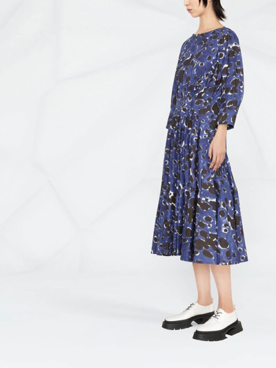 Shop Marni Abstract-print Midi Dress In Blue