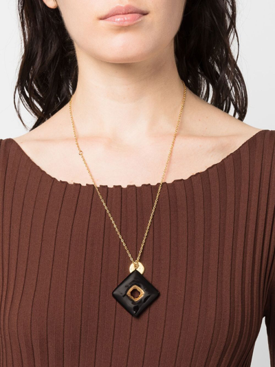 Shop Marni Trapeze Enamel-coat Necklace In Black