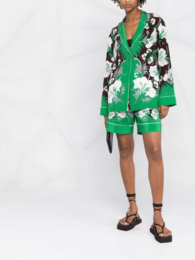 Shop Valentino Floral-print Silk Shirt In Green