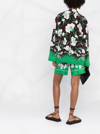 Shop Valentino Floral-print Silk Shirt In Green