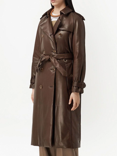 Shop Burberry Waterloo Leather Trench Coat In Brown
