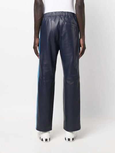 Shop Marni Side-stripe Leather Trousers In Blue