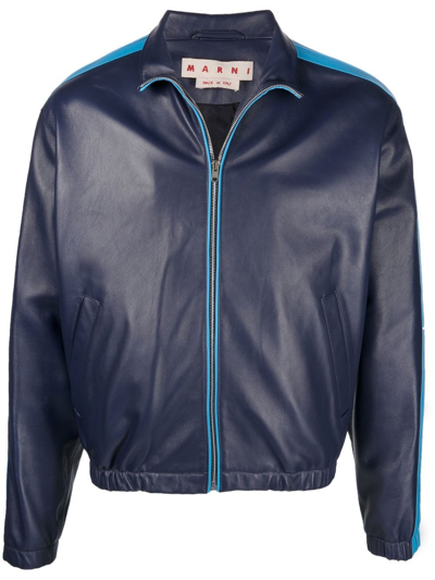 Shop Marni Zipped Bomber Jacket In Blue